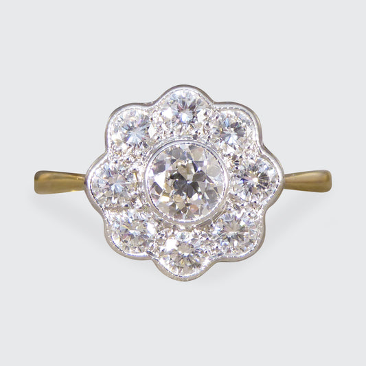 Vintage Daisy Diamond Bezel Set Cluster Ring in 18ct Yellow and White Gold - Wharfedale Antiques