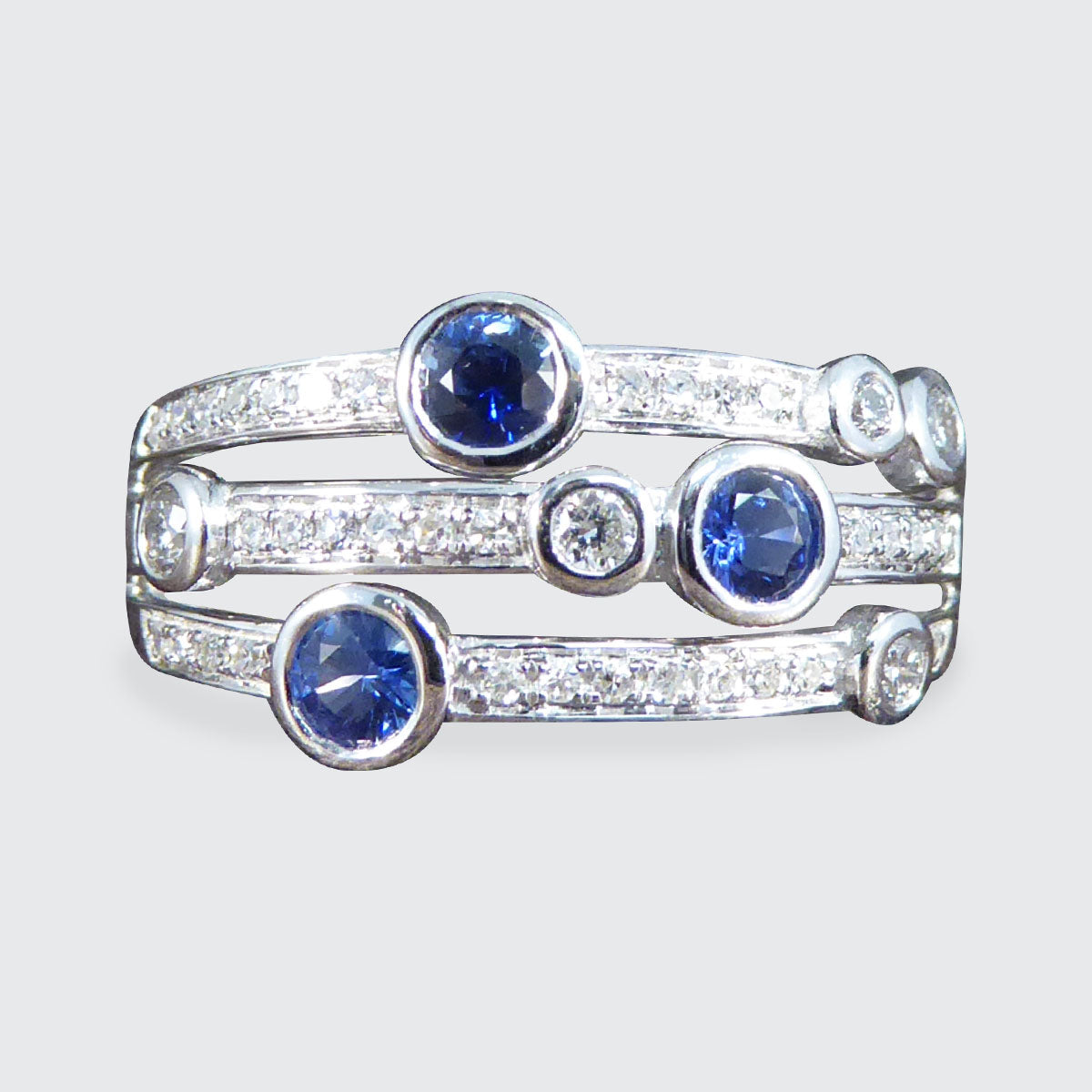 Ceylon Sapphire and Diamond Bubble Style Ring in Platinum - Wharfedale Antiques