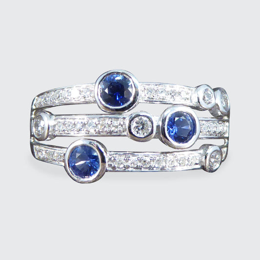 Ceylon Sapphire and Diamond Bubble Style Ring in Platinum - Wharfedale Antiques