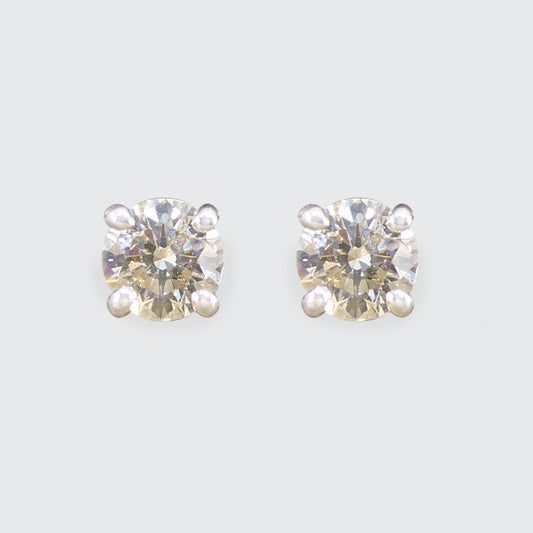 Classic Diamond Stud Earrings in 18ct White Gold - Wharfedale Antiques