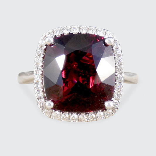 Rhodolite Garnet and Diamond Cluster Ring in 18ct White Gold