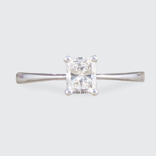 Radiant Cut Diamond Solitaire Ring in 18ct White Gold - Wharfedale Antiques
