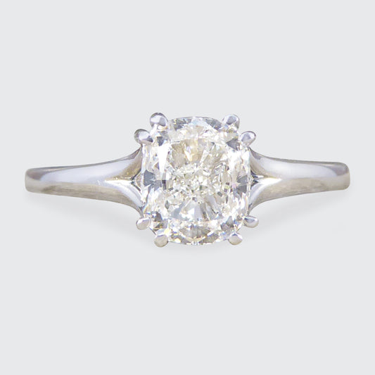 1.00ct Cushion Modified Brilliant Cut Diamond Solitaire Engagement Ring in 18ct White Gold - Wharfedale Antiques