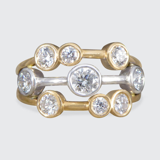 Modern 0.90ct Diamond Bubble Style Ring in White and Yellow Two Tone Gold - Wharfedale Antiques