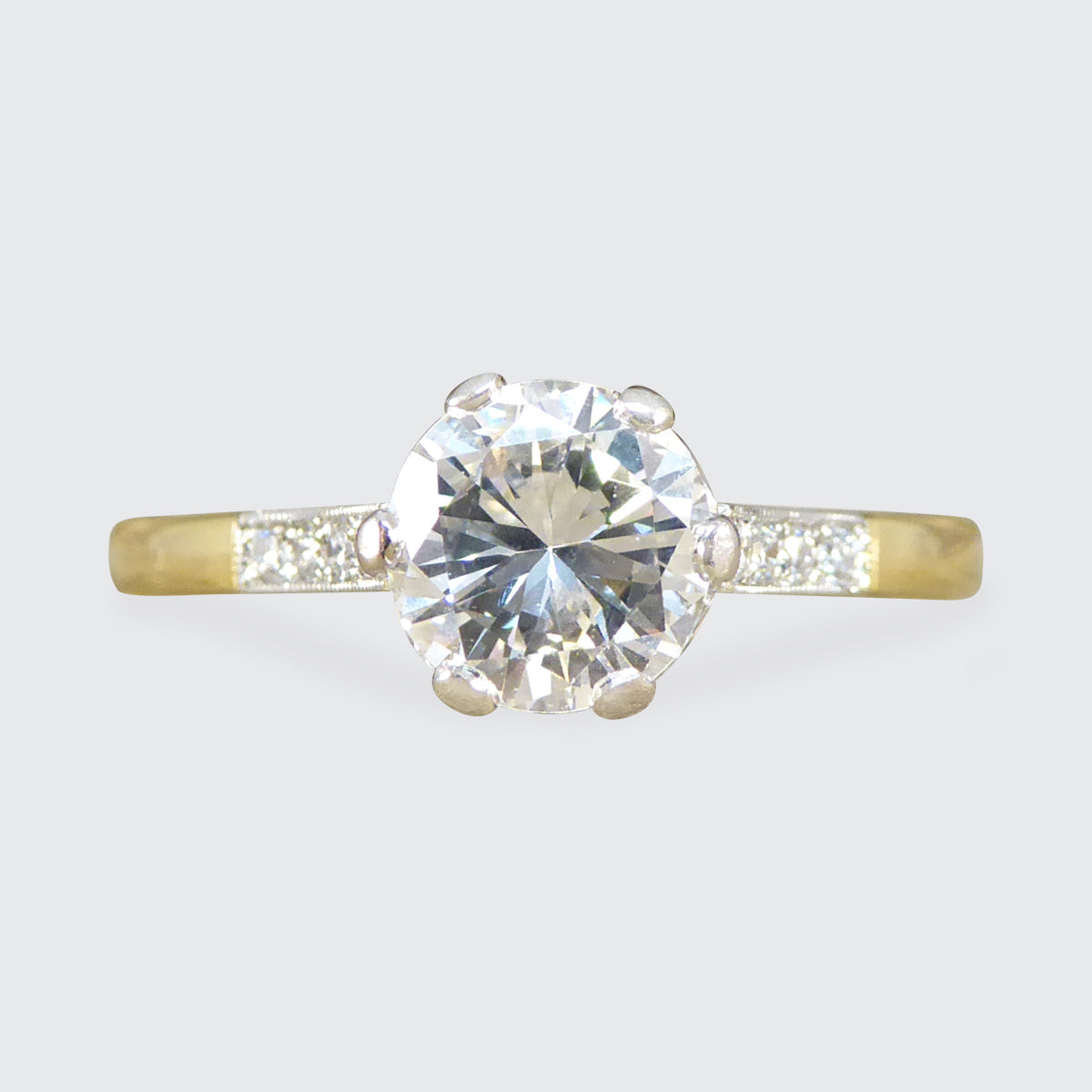 0.90ct Diamond Solitaire Engagement Ring in 18ct Yellow Gold and Platinum - Wharfedale Antiques