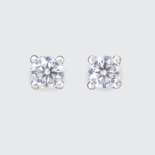 Classic Diamond Stud Earrings in 18ct White Gold - Wharfedale Antiques