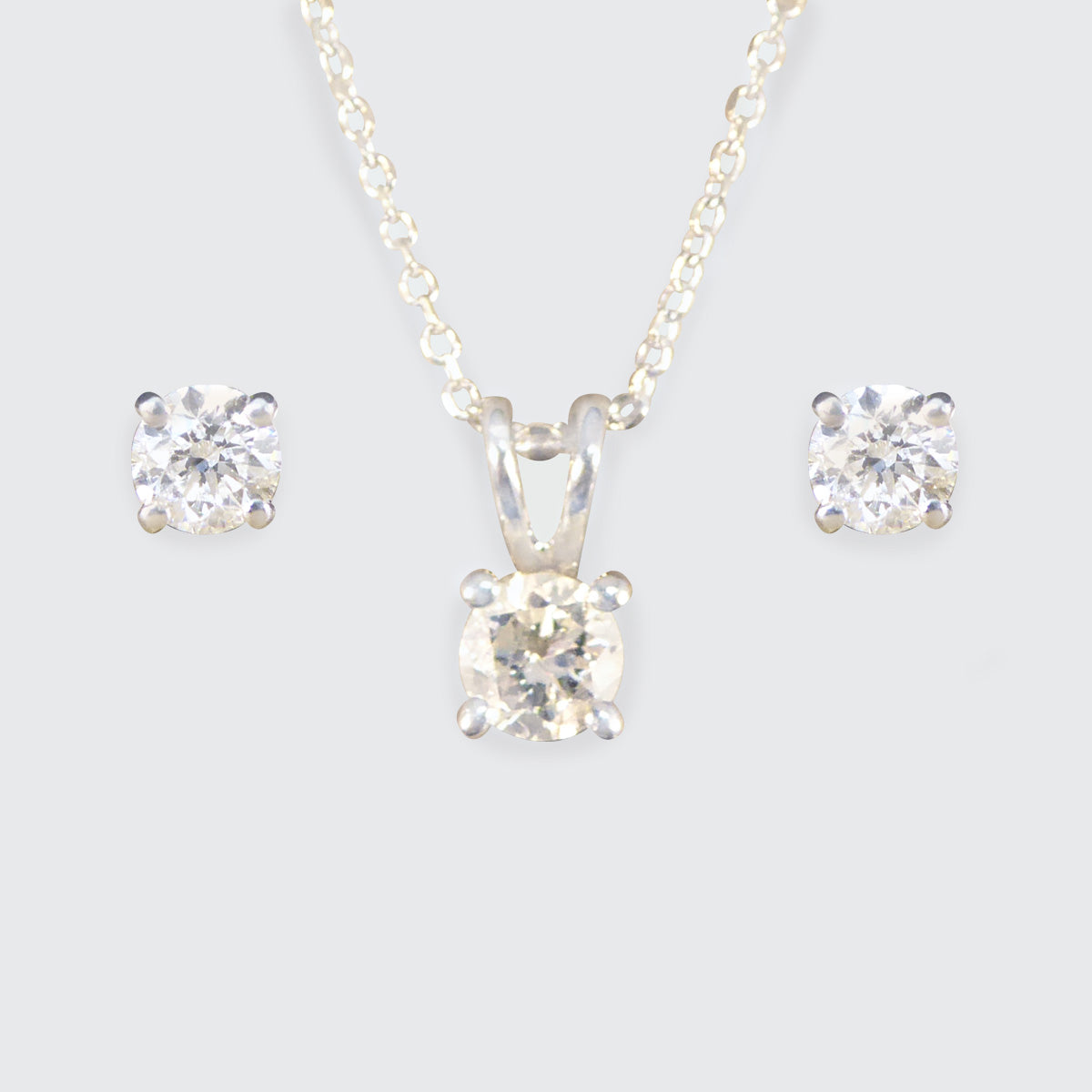 Diamond Stud Earrings and Necklace Set in White Gold - Wharfedale Antiques