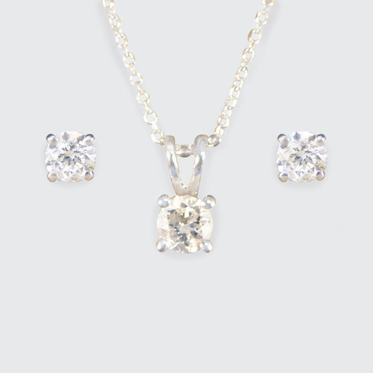 Diamond Stud Earrings and Necklace Set in White Gold