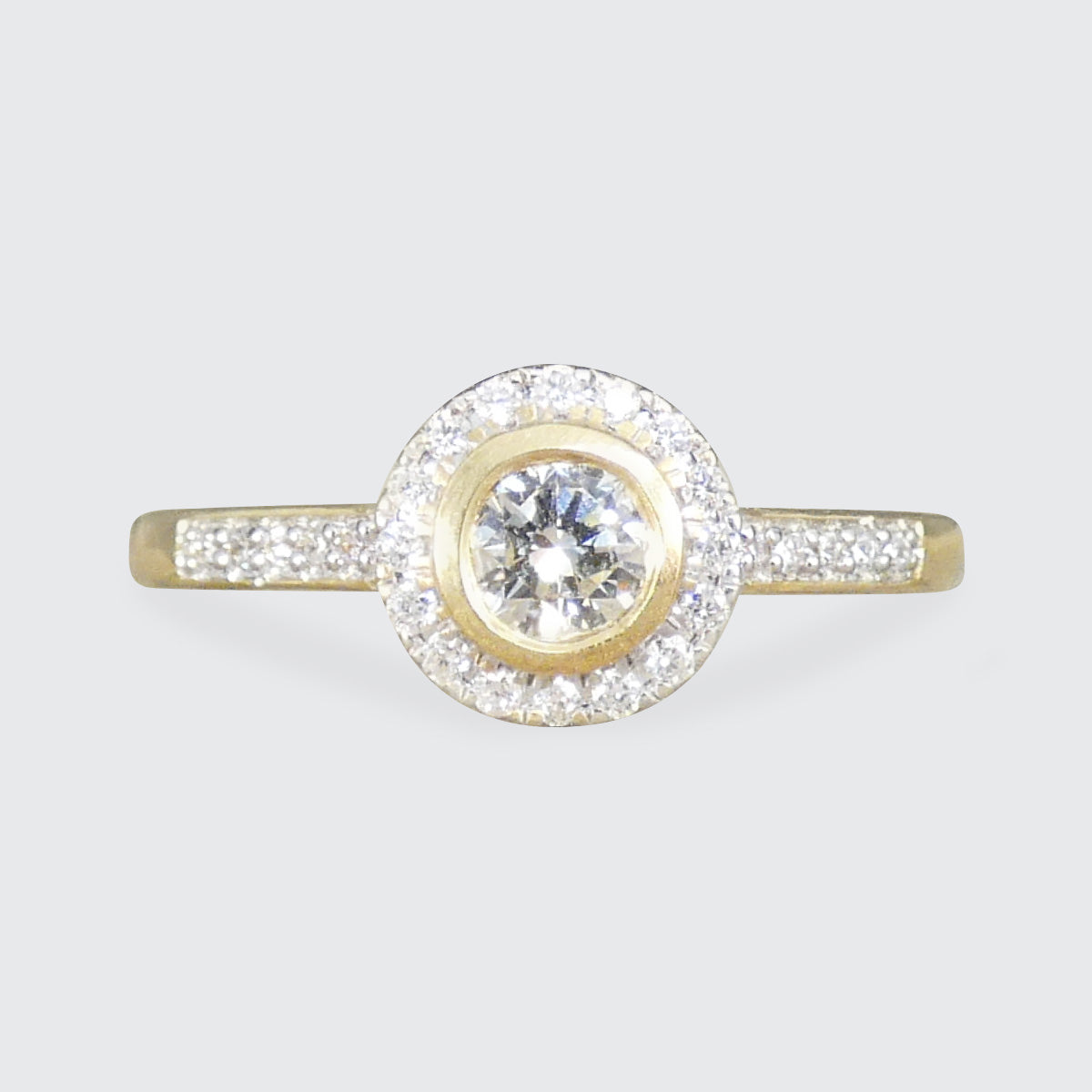 Diamond Halo Cluster Wedfit Engagement Ring in 18ct Yellow Gold