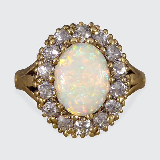 Late Victorian Opal and Diamond Cluster in 18ct Yellow Gold - Wharfedale Antiques
