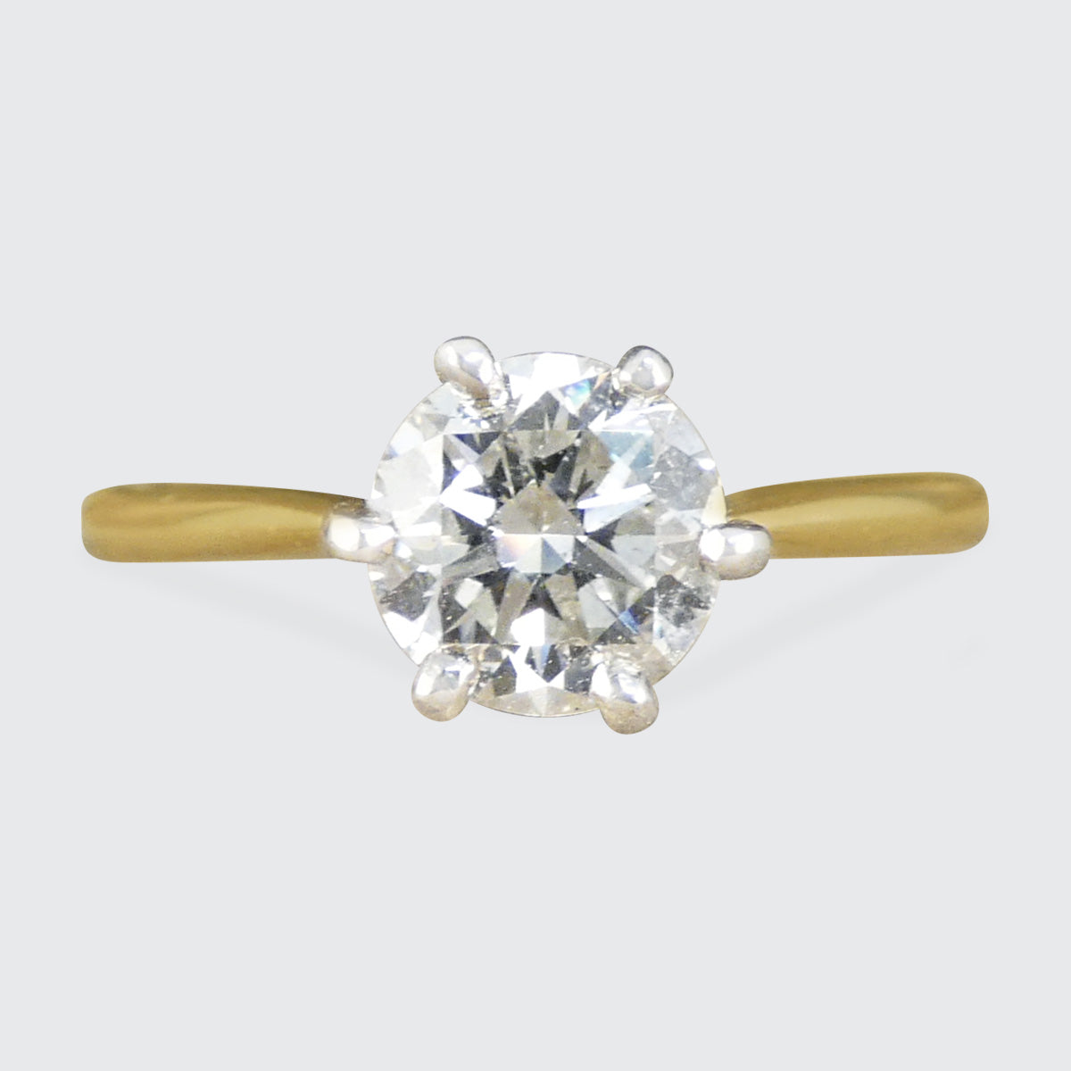 Classic 0.90ct Brilliant Cut Diamond Solitaire Ring in 18ct Yellow and White Gold - Wharfedale Antiques