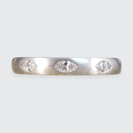 Marquise Diamond Set Brown and Newirth Ring in 18ct White Gold with Satin Matt Finish - Wharfedale Antiques