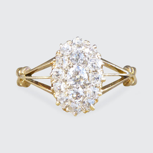 Antique Late Victorian Diamond Oval Cluster in 18ct Yellow Gold - Wharfedale Antiques
