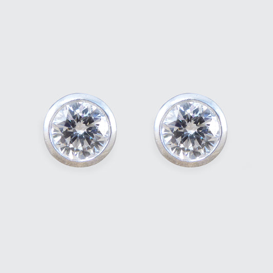 ON HOLD 1.00ct Diamond Bezel Set Stud Earrings with Screw Backs in 18ct White Gold