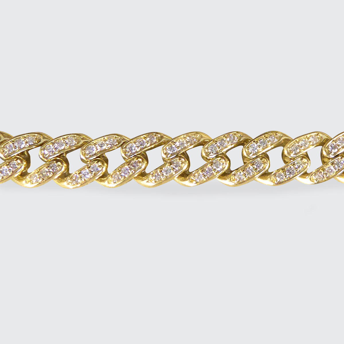 Modern Brilliant Cut Diamond Set Curb Bracelet in Yellow Gold - Wharfedale Antiques