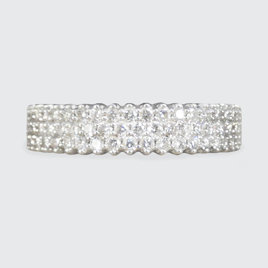 Brilliant Cut Diamond Three Row Half Eternity Ring in 18ct White Gold