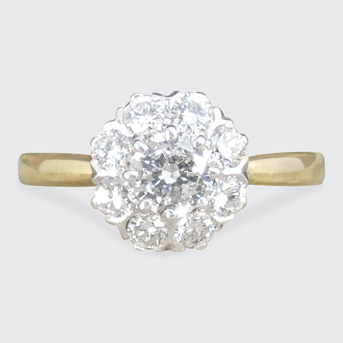 Vintage Early Brilliant Cut Diamond Cluster Ring in 18ct White and Yellow Gold