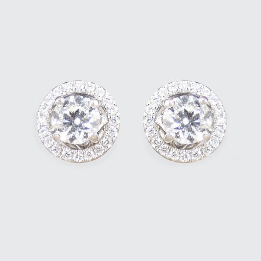 GIA certified D Colour 0.30ct  each centre Diamond Stud with an additional Halo Cluster Stud in 18ct White Gold