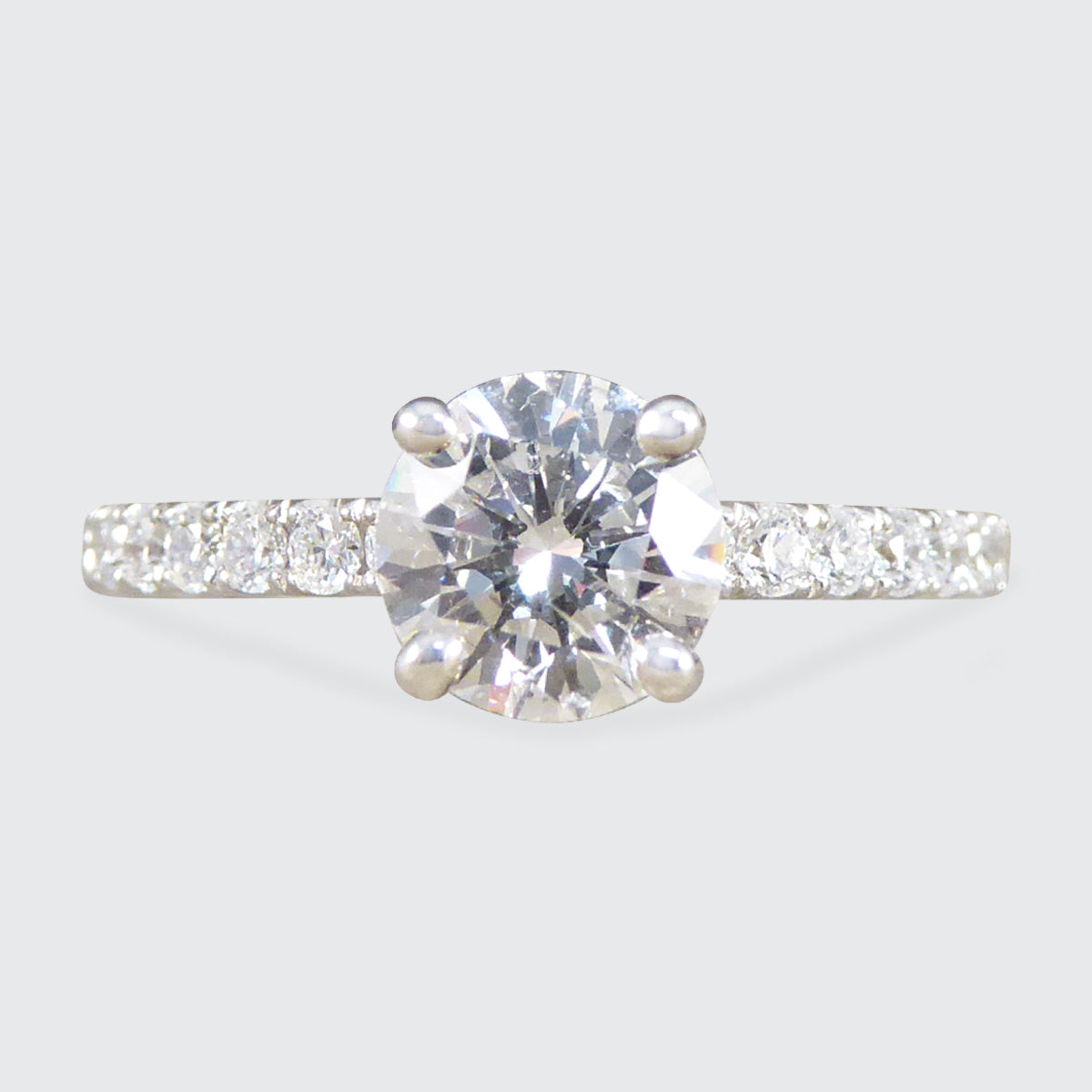 GIA Cert D Colour 0.90ct Brilliant Cut Diamond Solitaire Engagement Ring with Diamond Shoulders in 18ct White Gold - Wharfedale Antiques