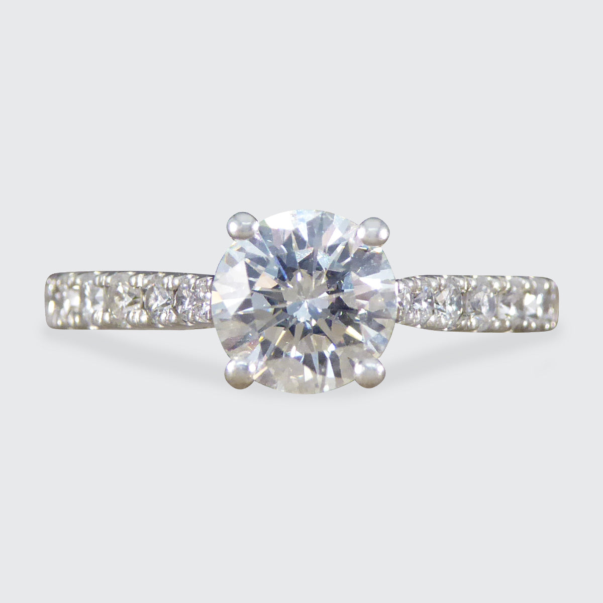 0.85ct Diamond Solitaire Engagement Ring with Diamond Set Shoulders in Platinum - Wharfedale Antiques