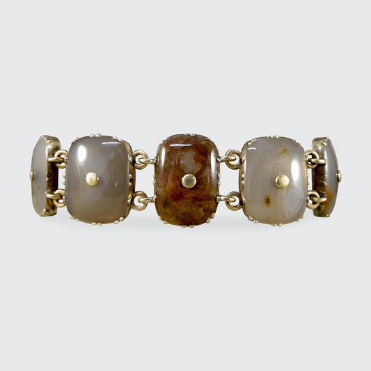 Early Victorian Agate Link Bracelet in Yellow Gold - Wharfedale Antiques