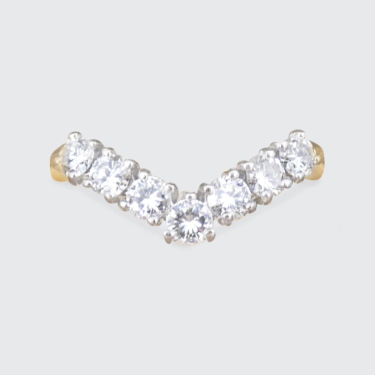 Diamond Set Wishbone Ring in 18ct Yellow and White Gold - Wharfedale Antiques