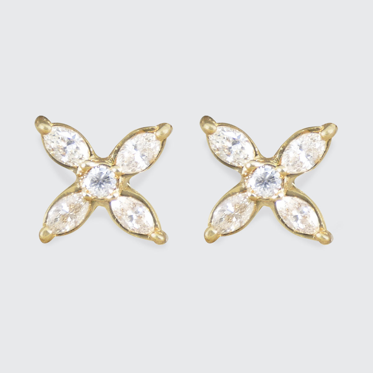 Marquise Diamond Set Cross Stud Earrings in 18ct Yellow Gold - Wharfedale Antiques