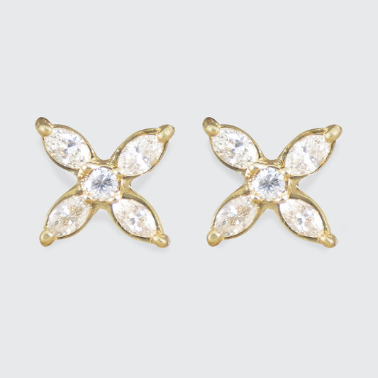 Marquise Diamond Set Cross Stud Earrings in 18ct Yellow Gold - Wharfedale Antiques