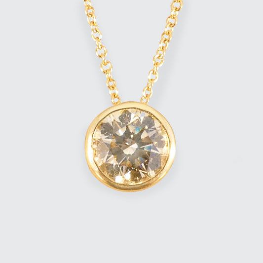 Bezel Set 0.80ct Brilliant Cut Champagne Diamond Necklace in 18ct Yellow Gold - Wharfedale Antiques