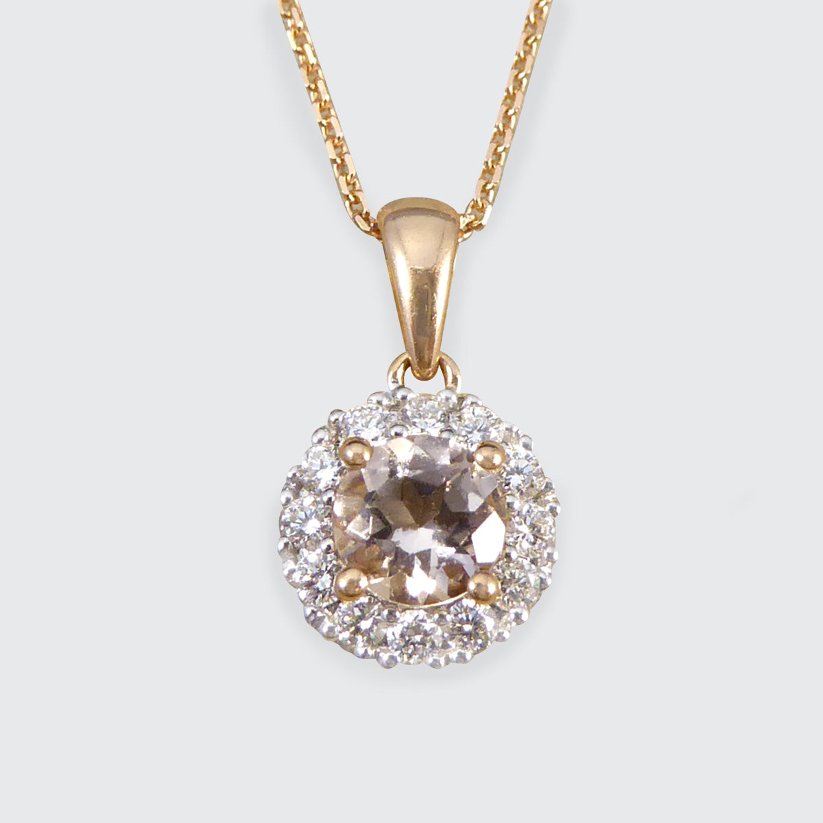 Morganite and Diamond Cluster Pendant Necklace in Rose Gold