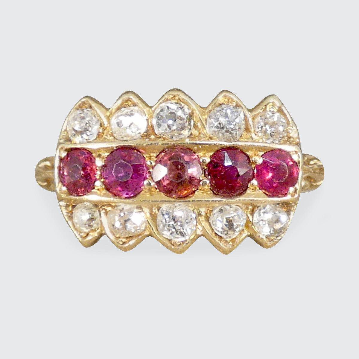 Late Victorian Ruby and Diamond Crown Ring in 18ct Yellow Gold