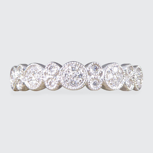 Diamond set Flat Cluster Half Eternity Ring in 18ct White Gold - Wharfedale Antiques