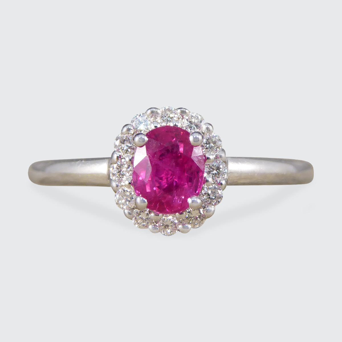 Modern Ruby and Diamond Cluster Ring in 18ct White Gold - Wharfedale Antiques