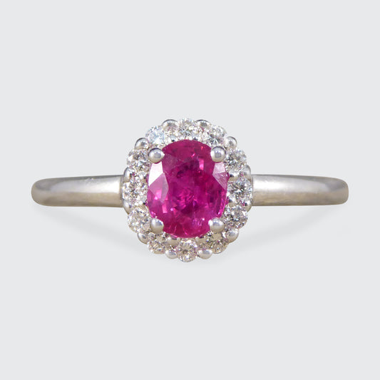 Modern Ruby and Diamond Cluster Ring in 18ct White Gold - Wharfedale Antiques