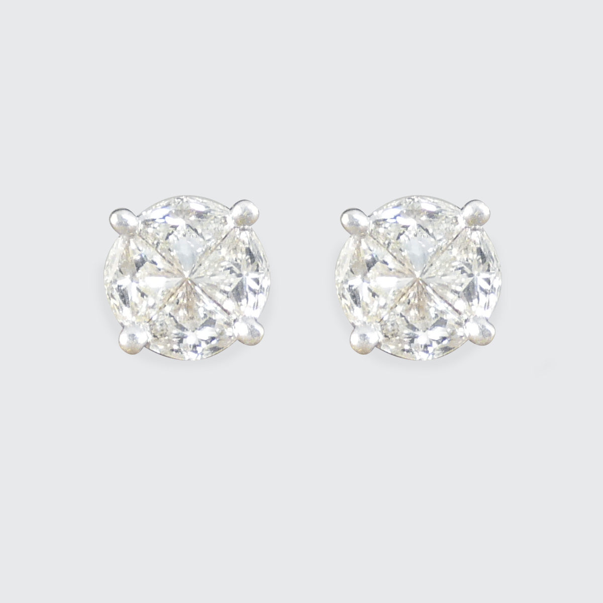 Diamond Pie Set Illusion Cluster Earrings in 18ct White Gold - Wharfedale Antiques