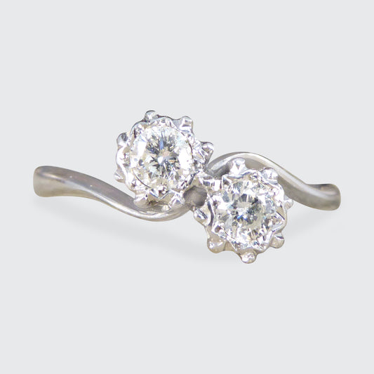 Vintage C1978 Diamond Toi Et Moi Illusion Set Twist Ring in 18ct White Gold - Wharfedale Antiques