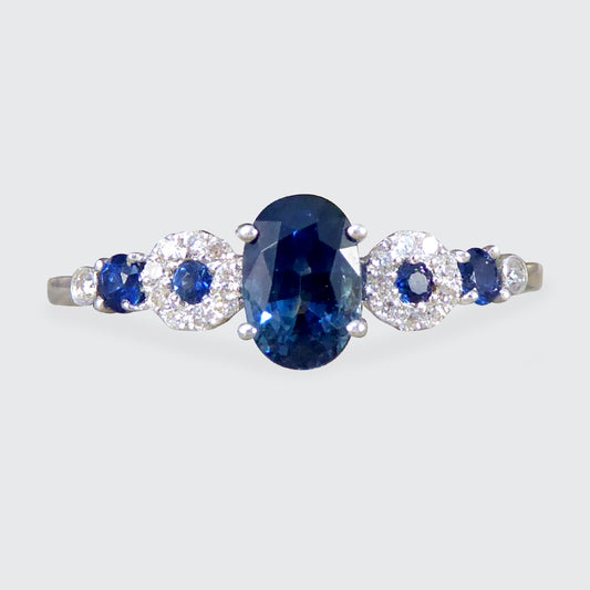 Unique Geometric Sapphire and Diamond Ring in 18ct White Gold - Wharfedale Antiques