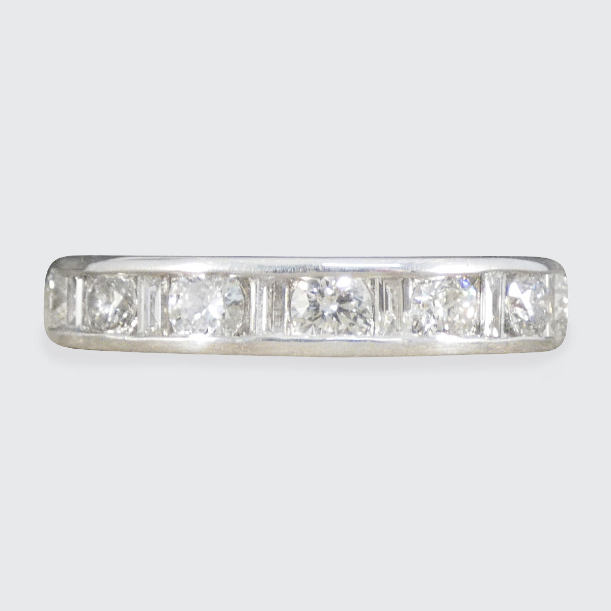 1.30ct Alternate Baguette and Brilliant Cut Diamond Full Eternity Ring in 18ct White Gold.