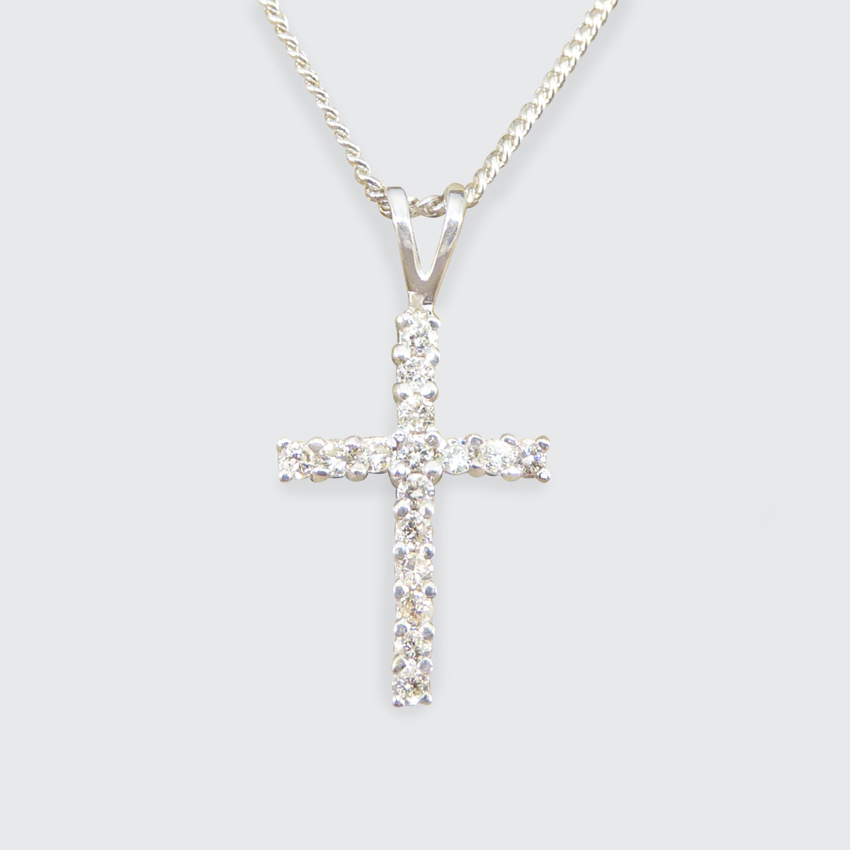 Diamond Cross Necklace in 18ct White Gold on 16inch 18ct White Gold Chain - Wharfedale Antiques
