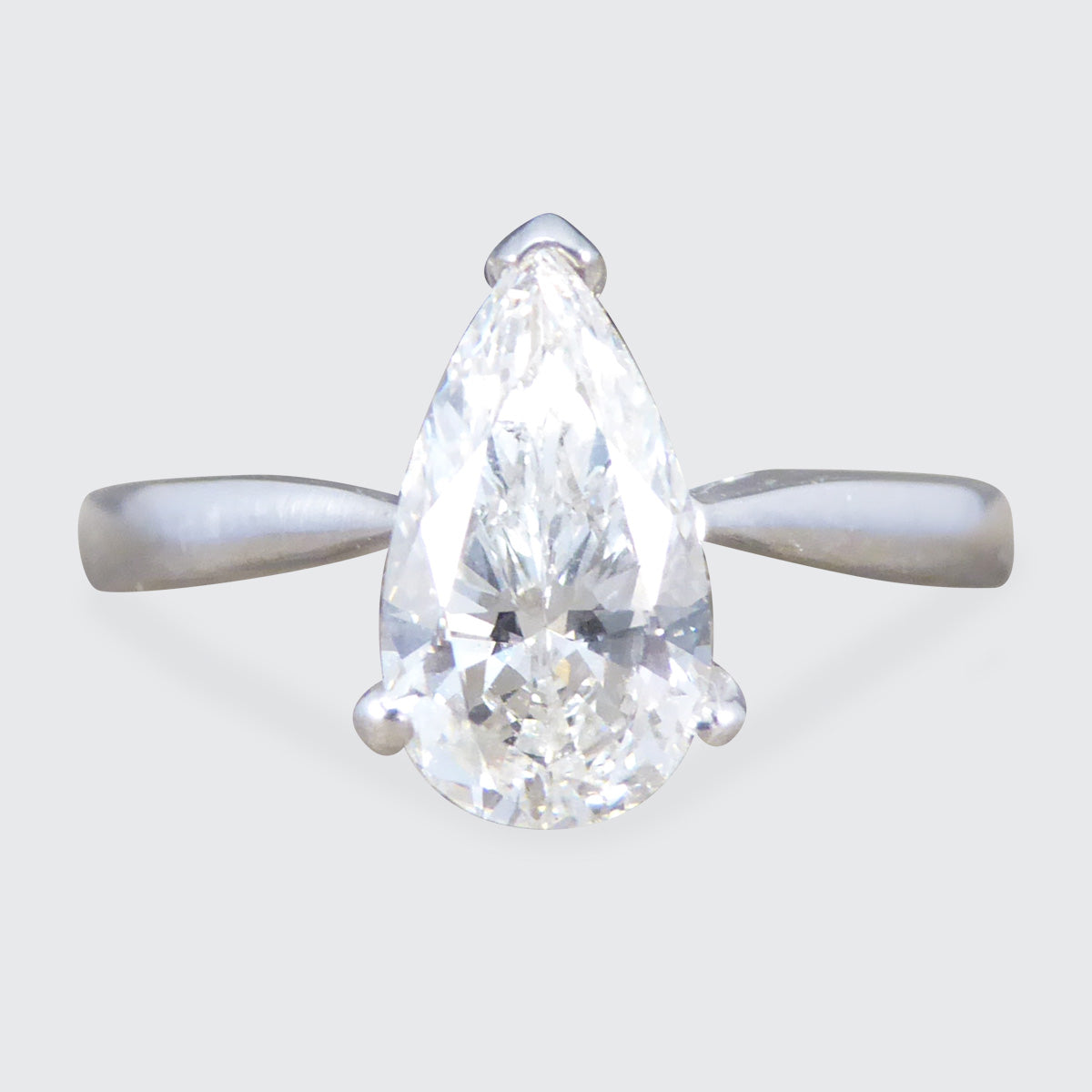 Solitaire Engagement Ring with 1.26ct Pear Cut Diamond in 18ct White Gold - Wharfedale Antiques