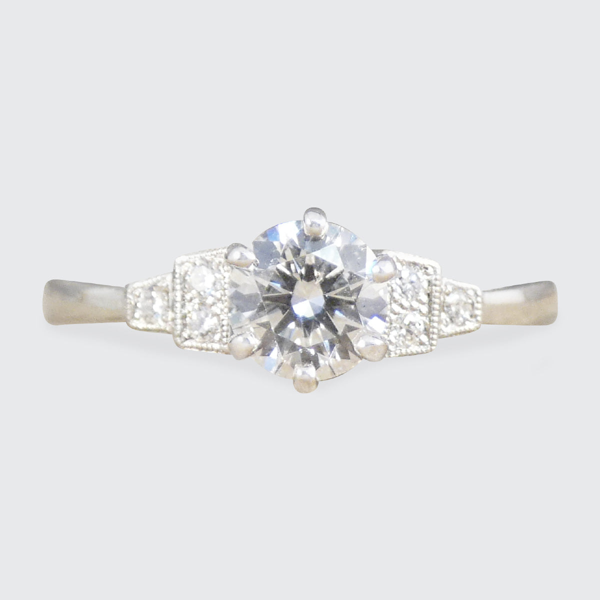 Art Deco Inspired Diamond Ring with Diamond Staged Shoulders in Platinum GIA Cert