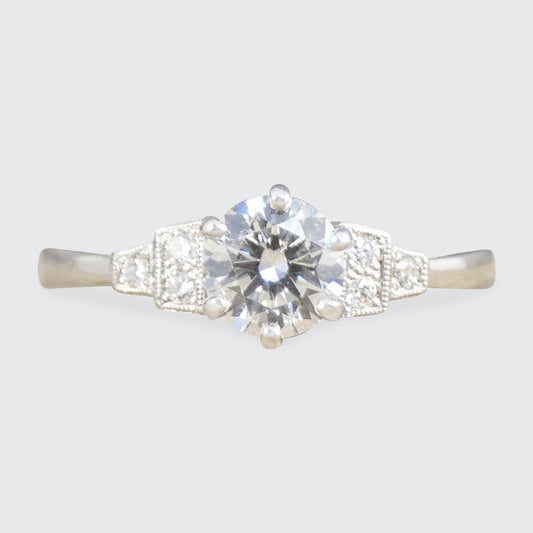 Art Deco Inspired Diamond Ring with Diamond Staged Shoulders in Platinum GIA Cert