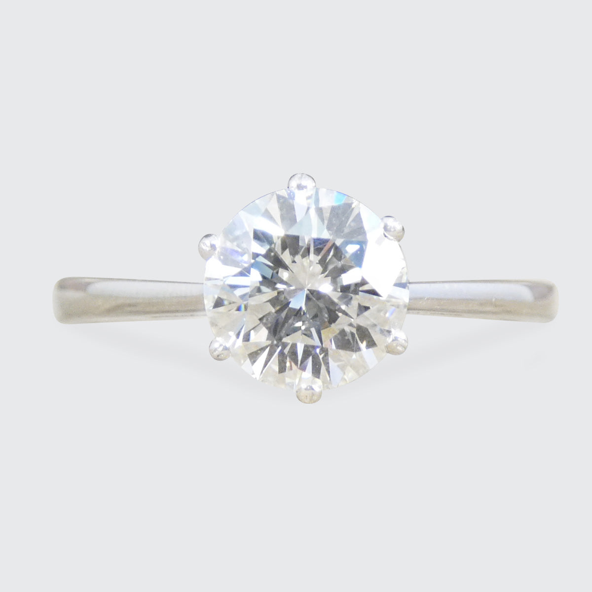 A classic and gorgeous 1.22ct Brilliant Cut Diamond solitaire engagement ring in a Platinum 6 claw setting.