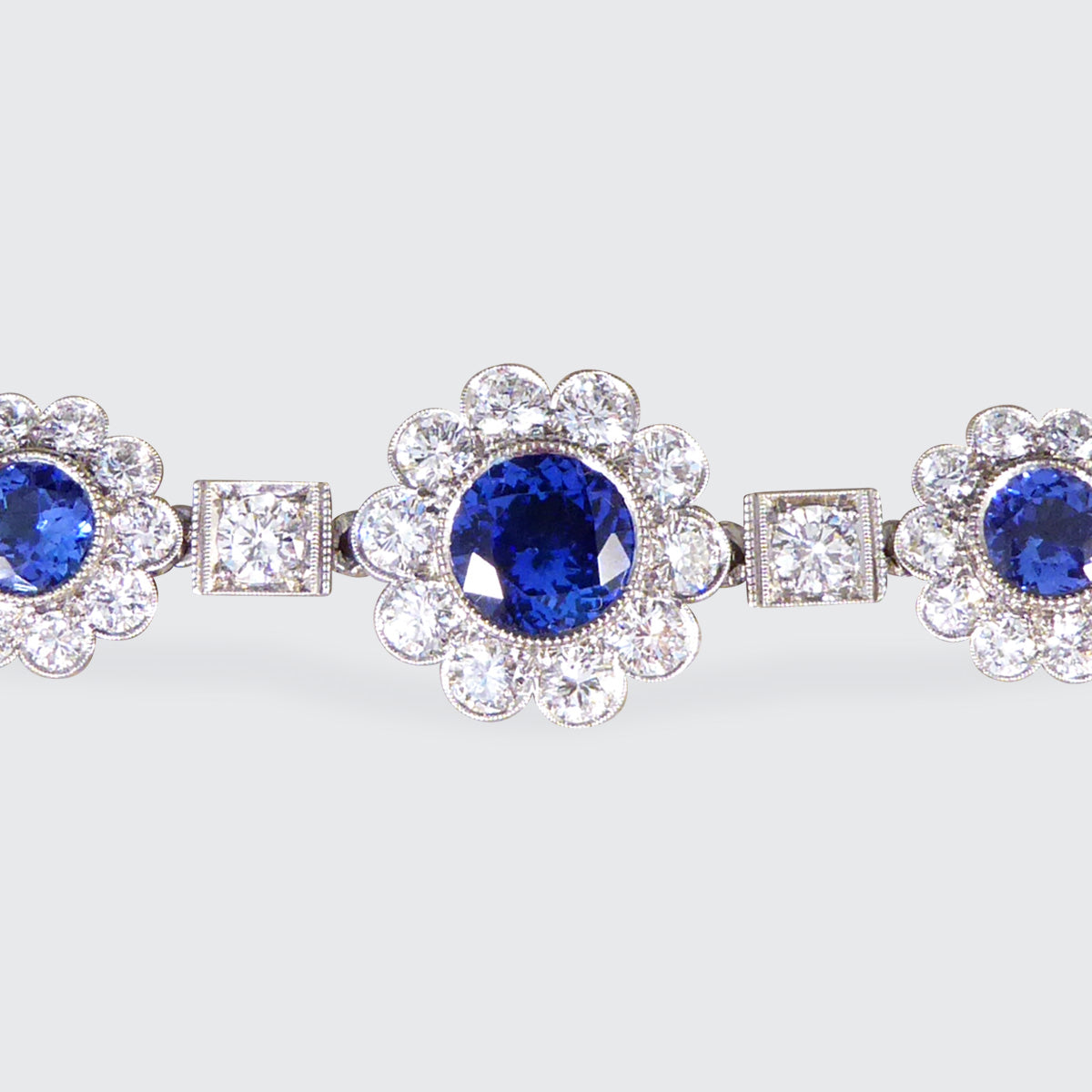 Tanzanite and Diamond Cluster Bracelet in Platinum - Wharfedale Antiques