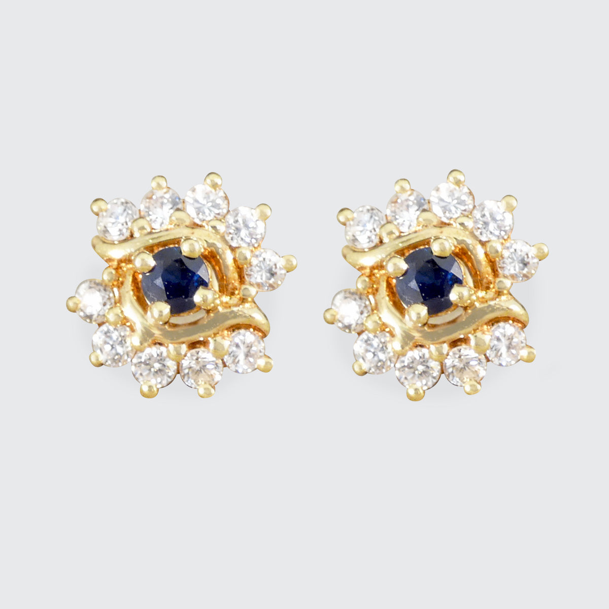 Sapphire and Diamond Cluster Earrings in 18ct Yellow Gold