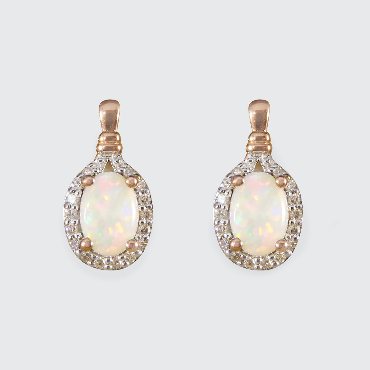 Opal and Diamond Cluster Drop Earrings in Rose Gold - Wharfedale Antiques