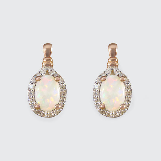 Opal and Diamond Cluster Drop Earrings in Rose Gold