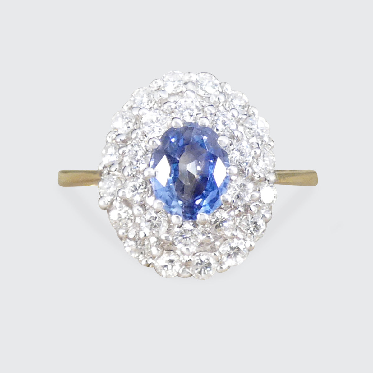 Sapphire and Diamond Double Cluster Ring in 18ct White and Yellow Gold