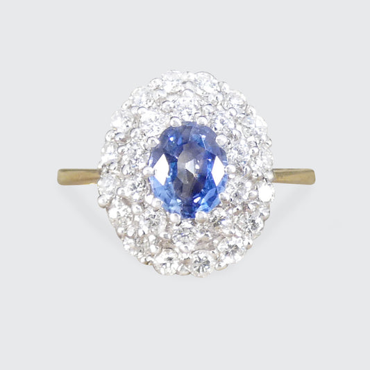 Sapphire and Diamond Double Cluster Ring in 18ct White and Yellow Gold