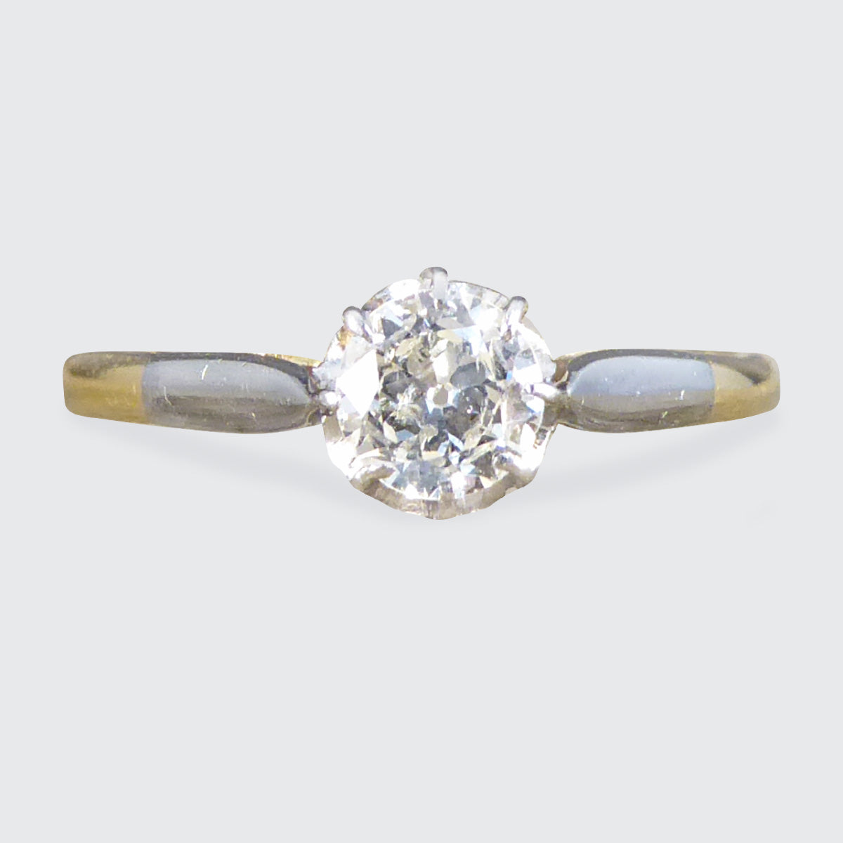 Antique C1910 Diamond Solitaire Illusion Set Ring in 18ct Yellow Gold and Platinum